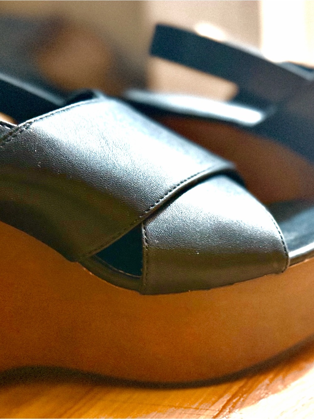 Universal Thread Black Leather Platform Sandals with Tan Wedge